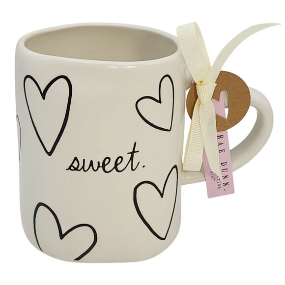 Rae Dunn Sweet Hearts Ivory‎ Ceramic Coffee Mug 16oz Double Sided Design - Picture 1 of 10